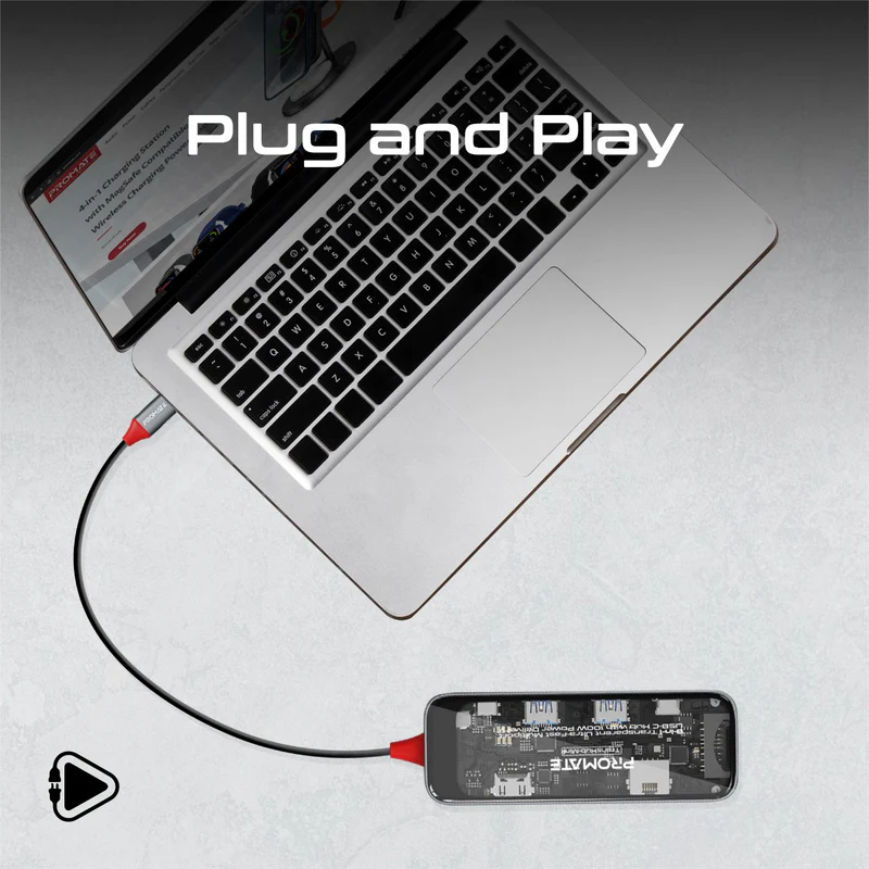 Promate Transhub-Mini USB-C™ Hub 8-in-1 Media Hub 4K@60Hz