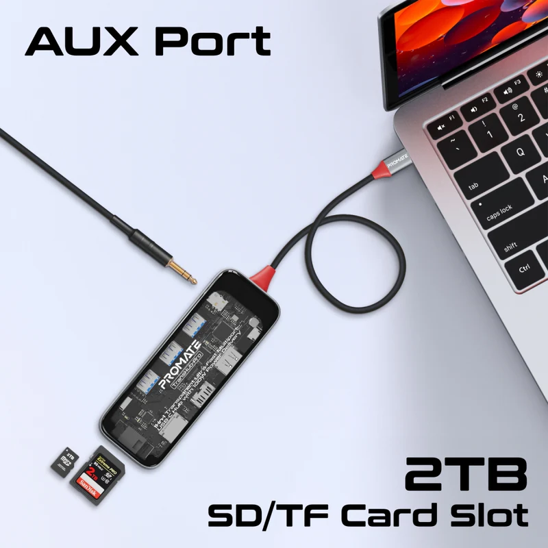 Promate TransHub-Pro USB-C Hub 11-in-1 Multi-Display 2x 4K HDMI 4K DisplayPorts