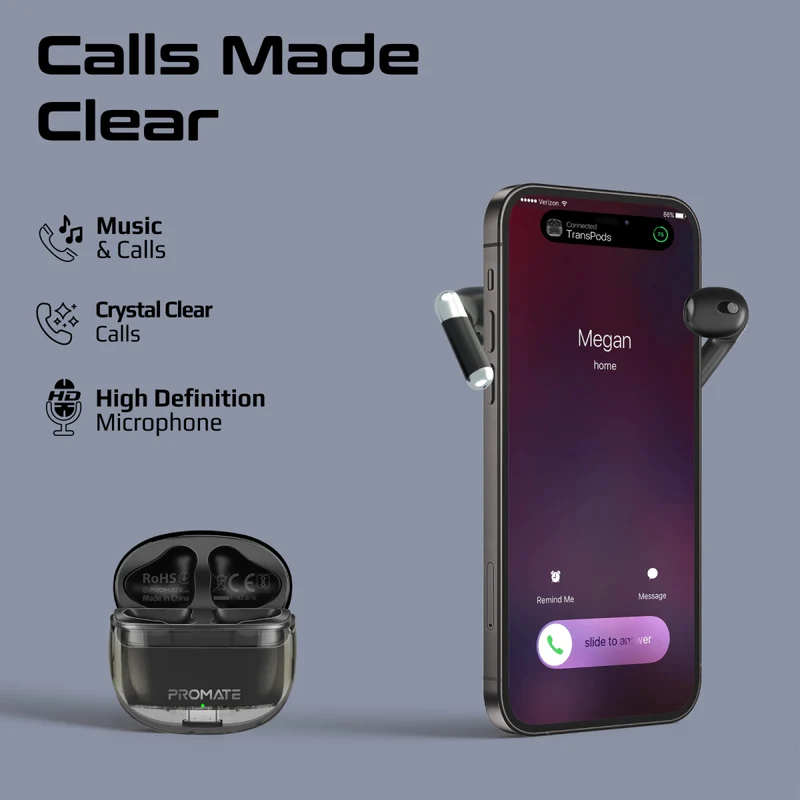 Promate TransPods True Wireless Earbuds - Black