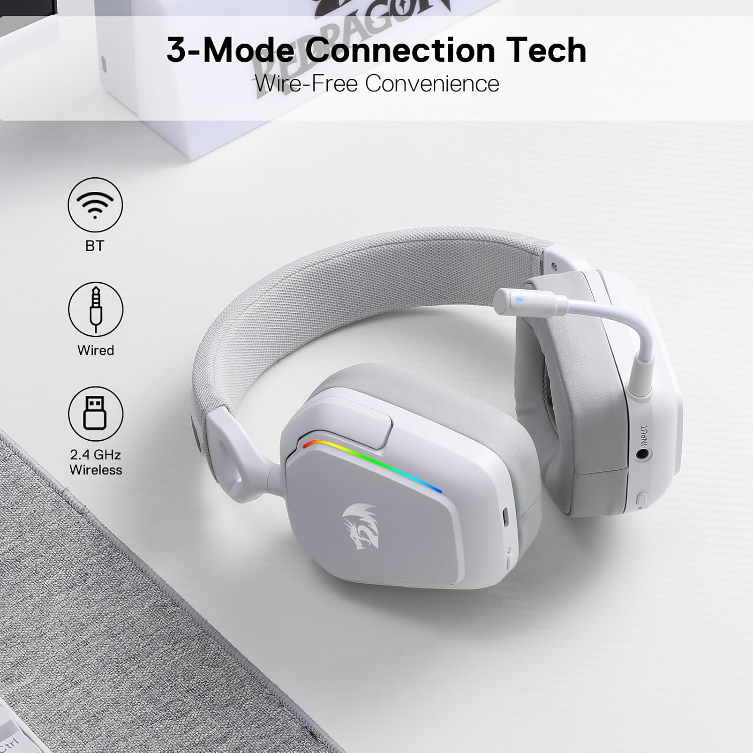 Redragon MIRA H868 RGB Wireless Gaming Headset – White