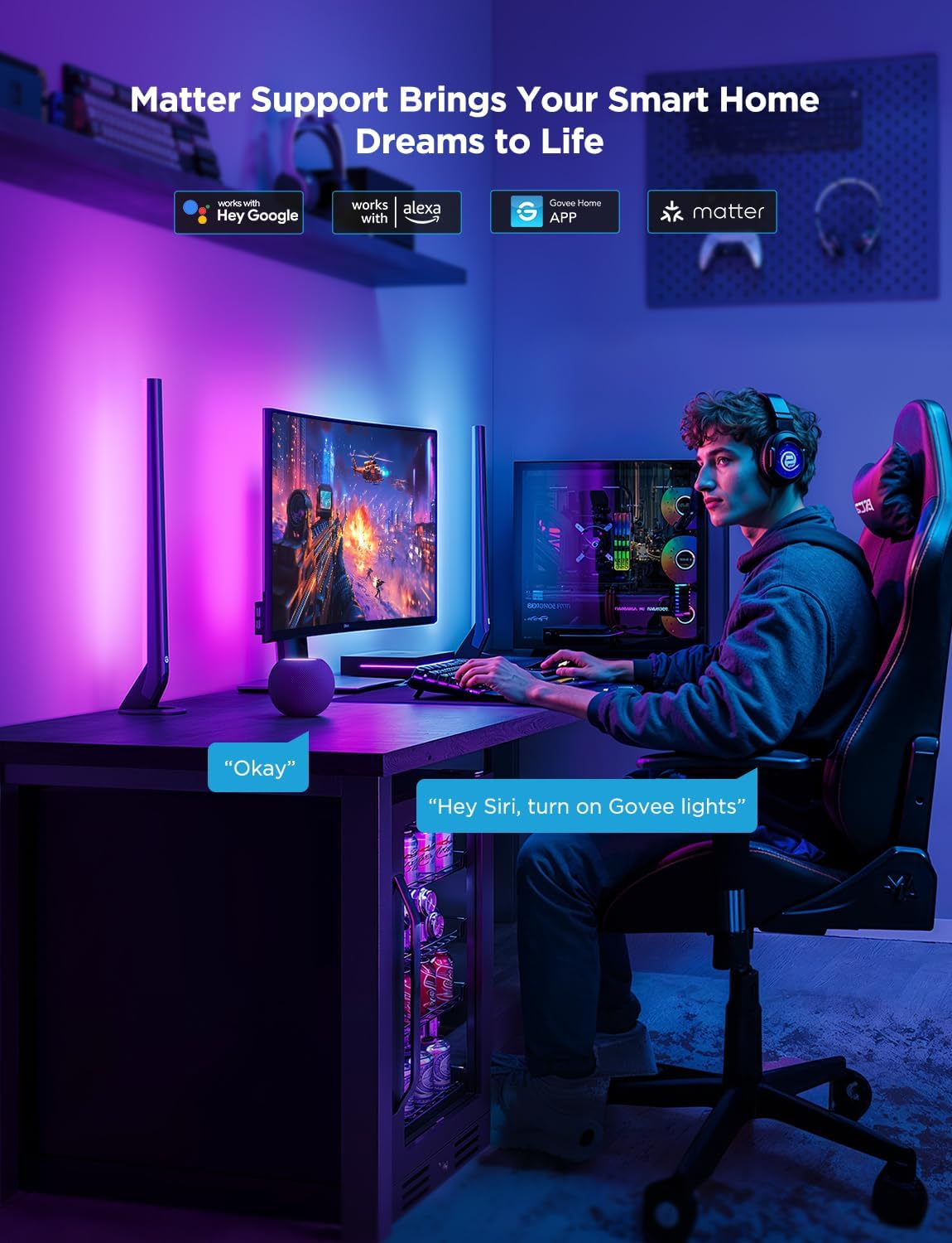 Govee HDMI 2.1 Sync Box Kit 2, Includes AI Sync Box, Light Bars, and Monitor Backlight