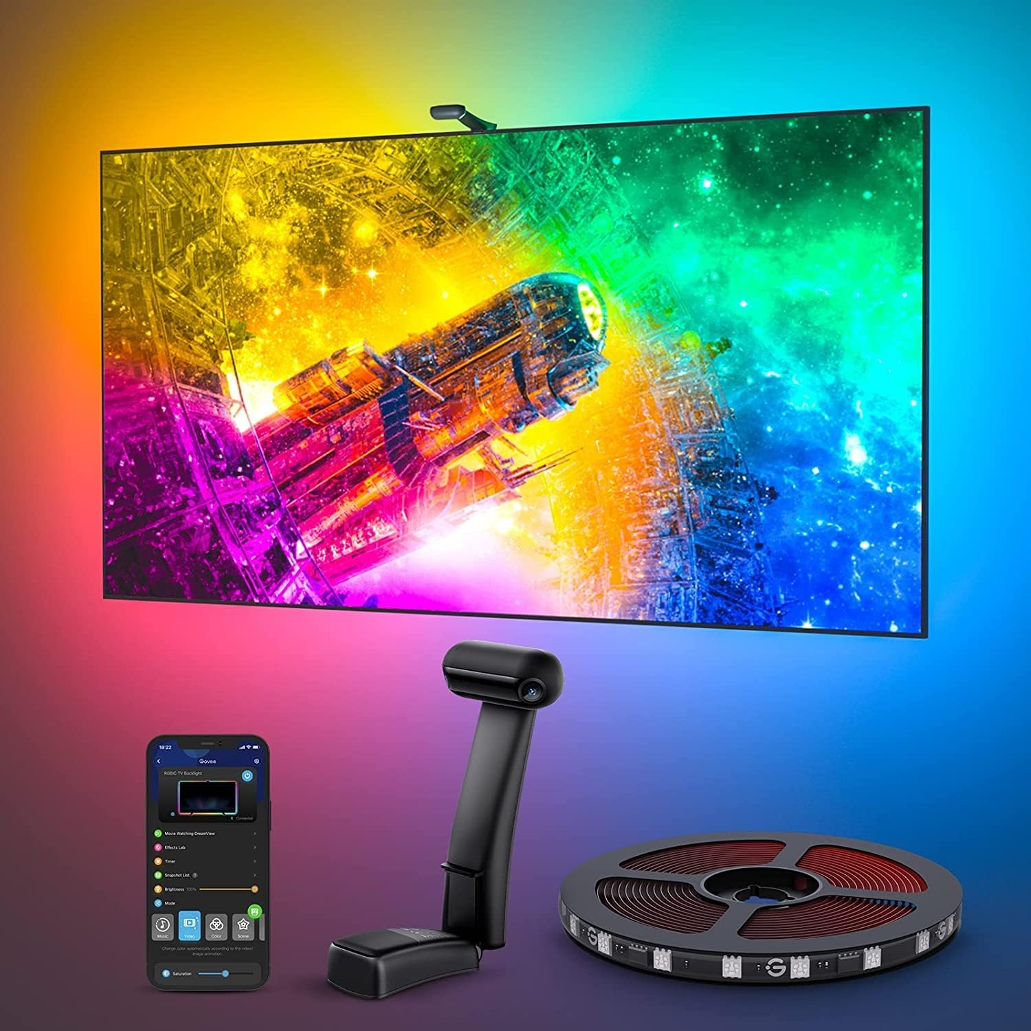 Govee Envisual TV LED Backlight T2 with Dual Cameras, 11.8ft RGBIC Wi-Fi LED Strip Lights for 55-65 inch TVs