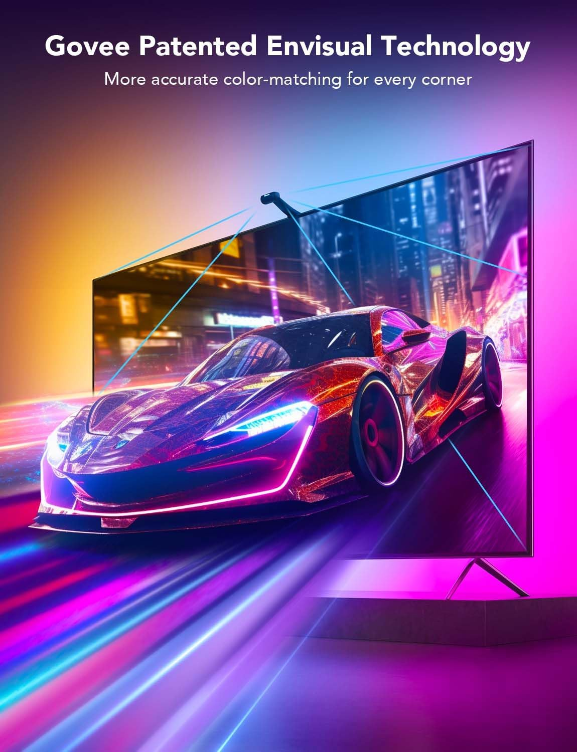 Govee Envisual TV LED Backlight T2 with Dual Cameras, 11.8ft RGBIC Wi-Fi LED Strip Lights for 55-65 inch TVs