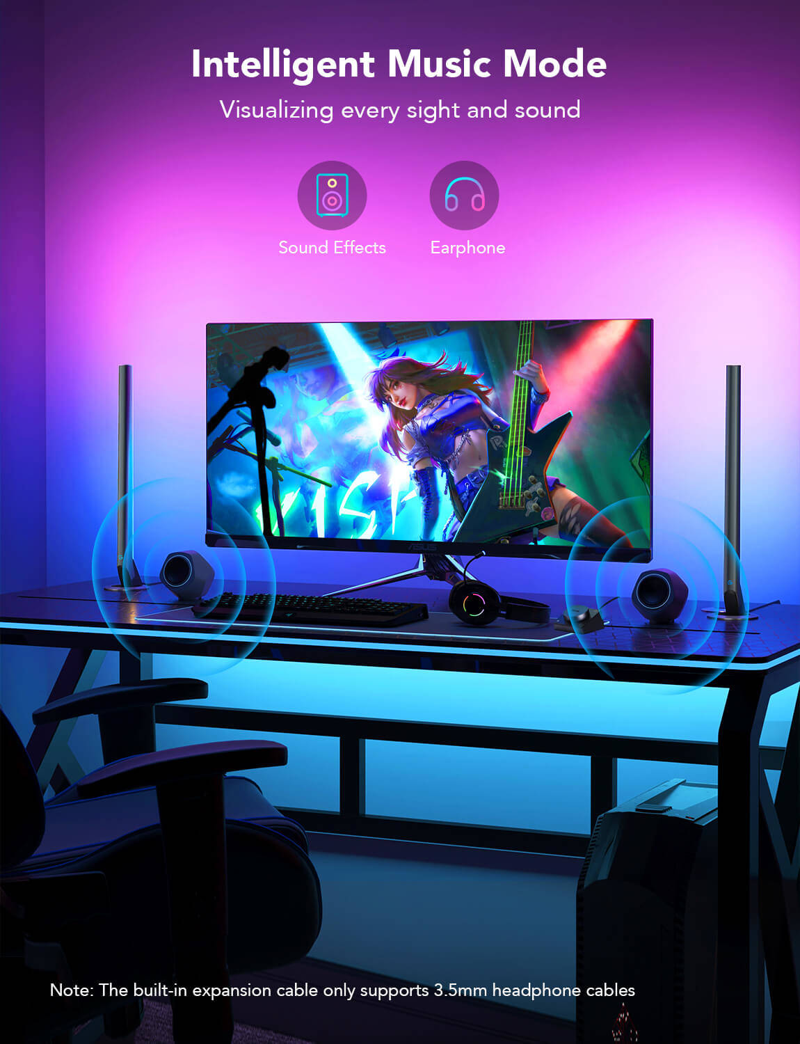 Govee RGBIC Wi-Fi Gaming Light Bars, Smart Dial Controller, RGBIC Technology, 2.4GHz Wi-Fi + Bluetooth Connectivity