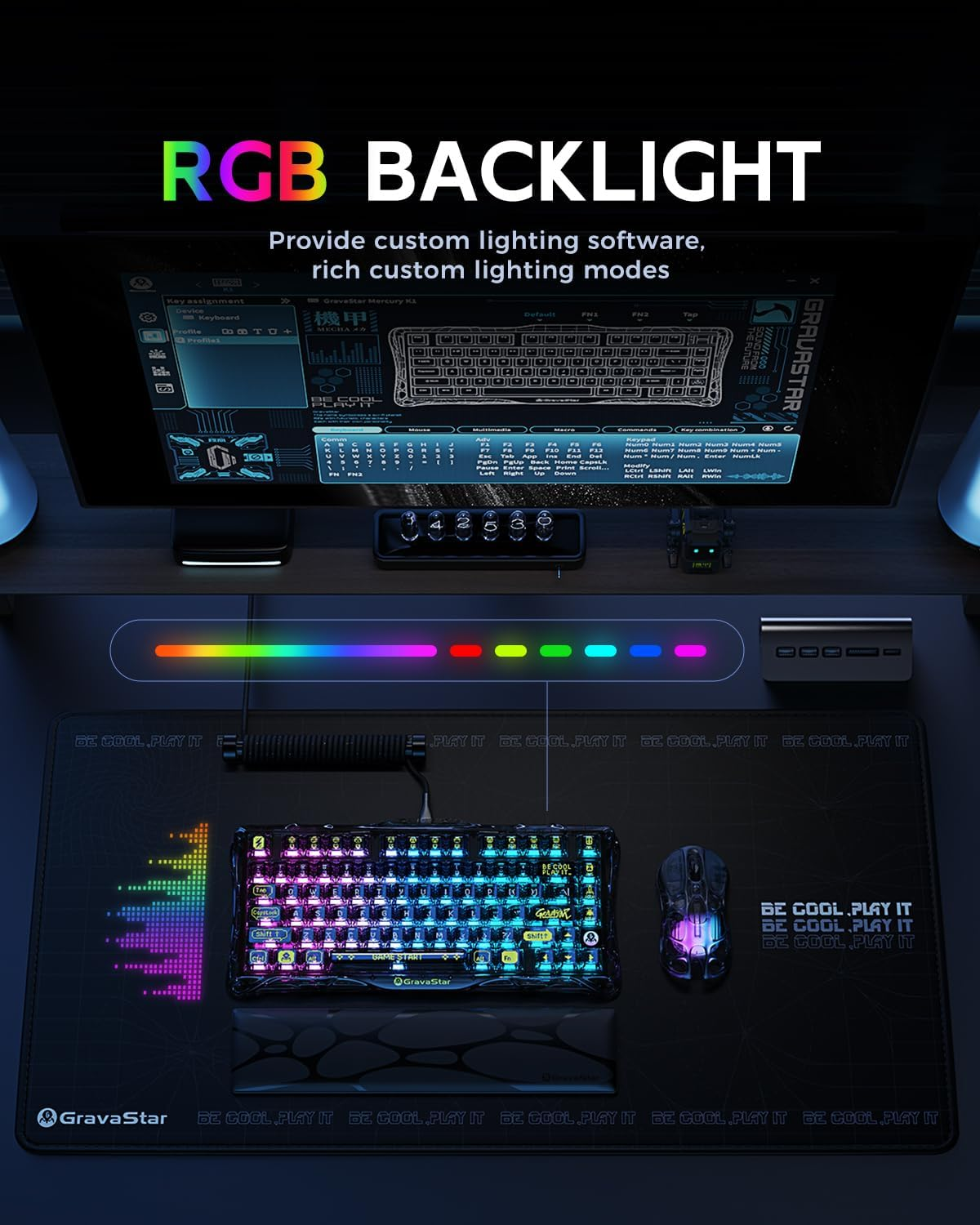 GravaStar Mercury K1 Lite 75% Wireless Mechanical Gaming Keyboard Transparent Black