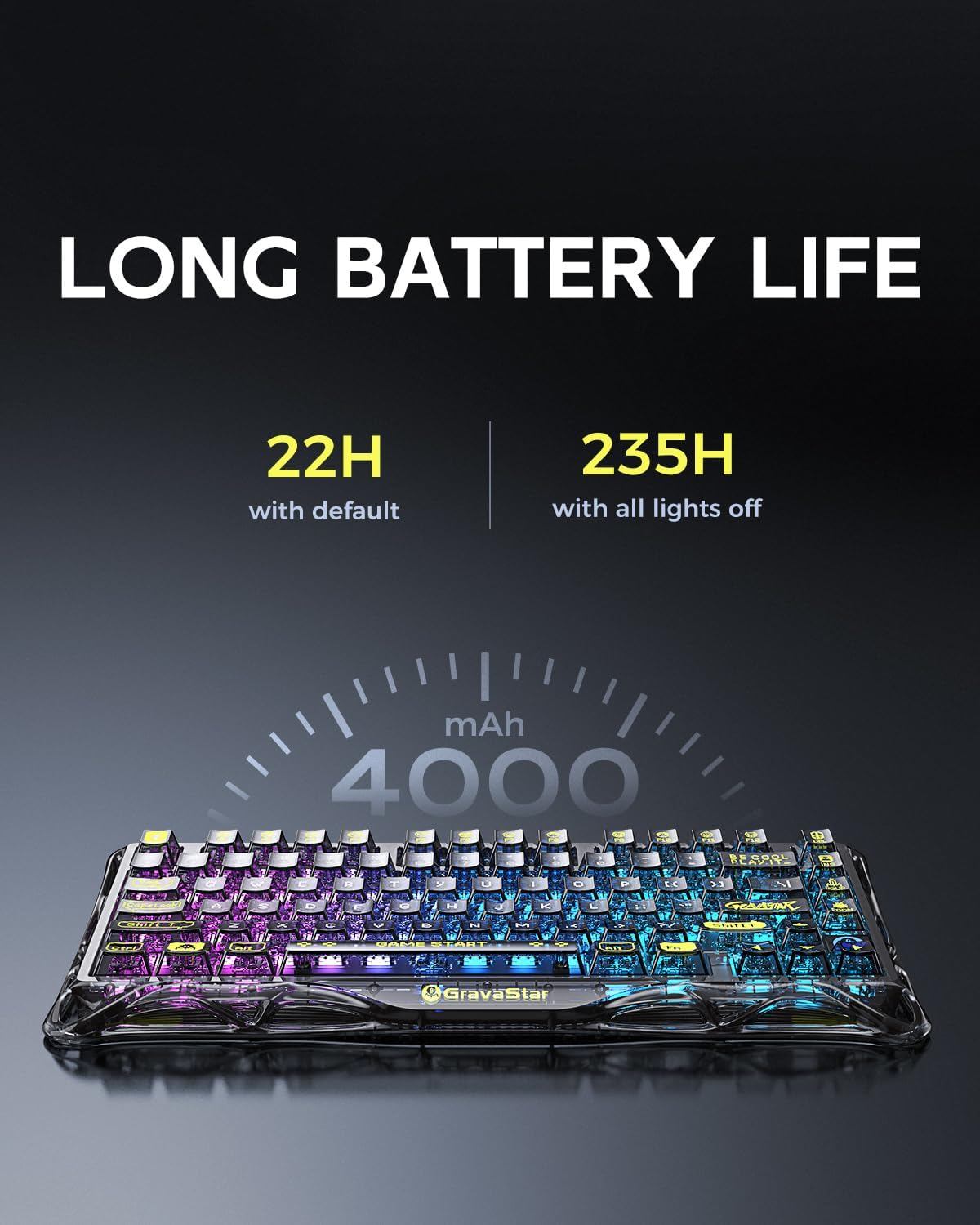 GravaStar Mercury K1 Lite 75% Wireless Mechanical Gaming Keyboard Transparent Black
