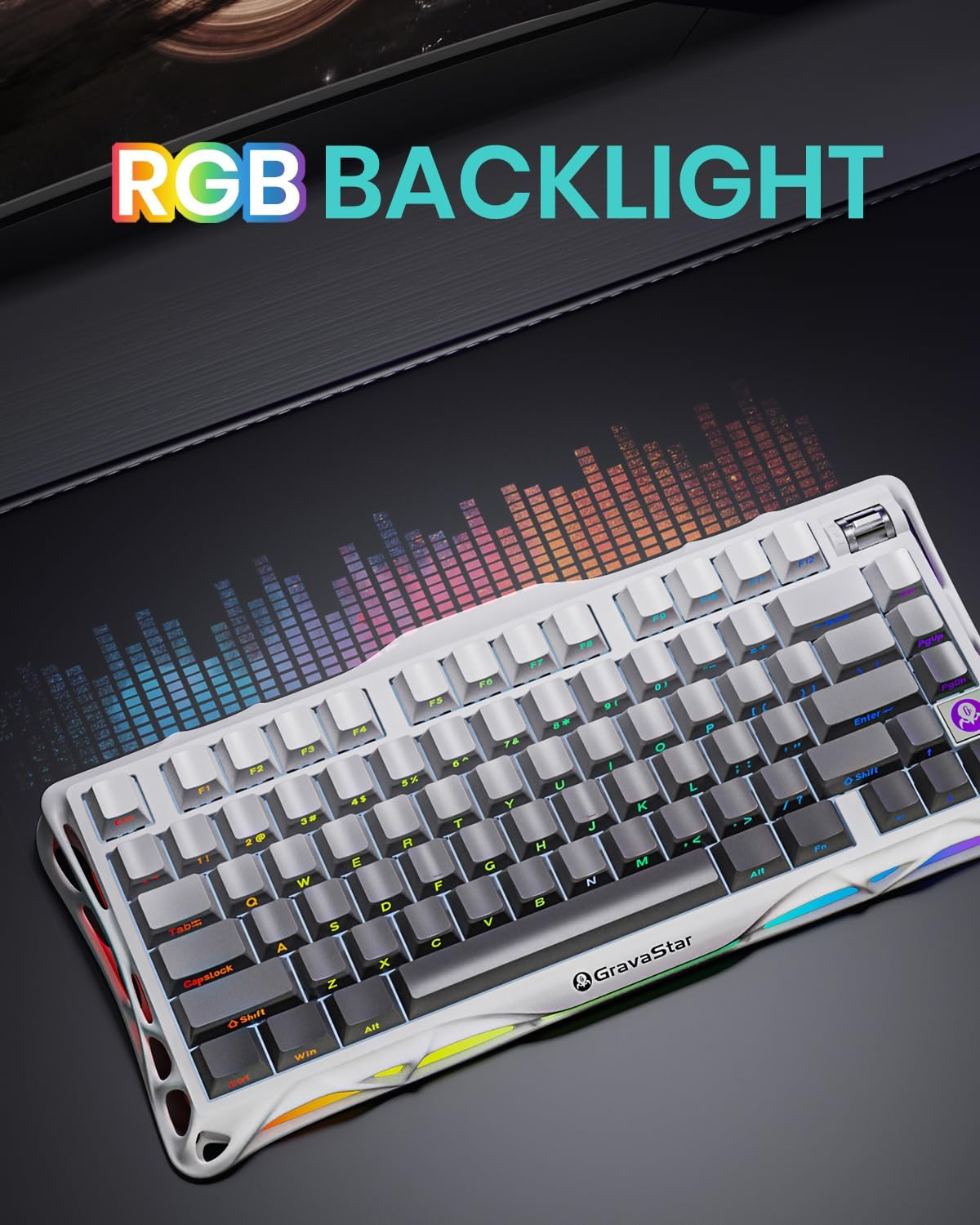 GravaStar Mercury K1 75% Wireless Mechanical Gaming Keyboard - Gradient White