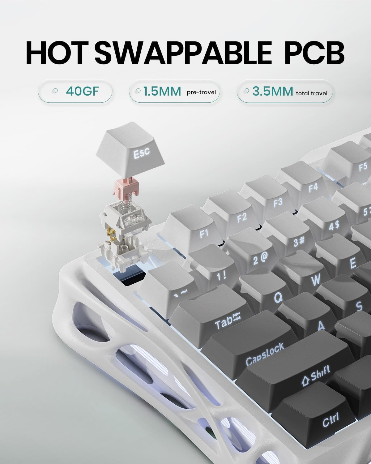 GravaStar Mercury K1 75% Wireless Mechanical Gaming Keyboard - Gradient White