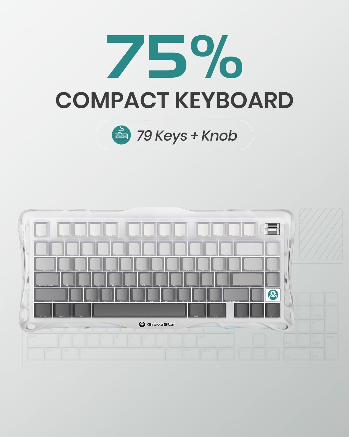 GravaStar Mercury K1 75% Wireless Mechanical Gaming Keyboard - Gradient White