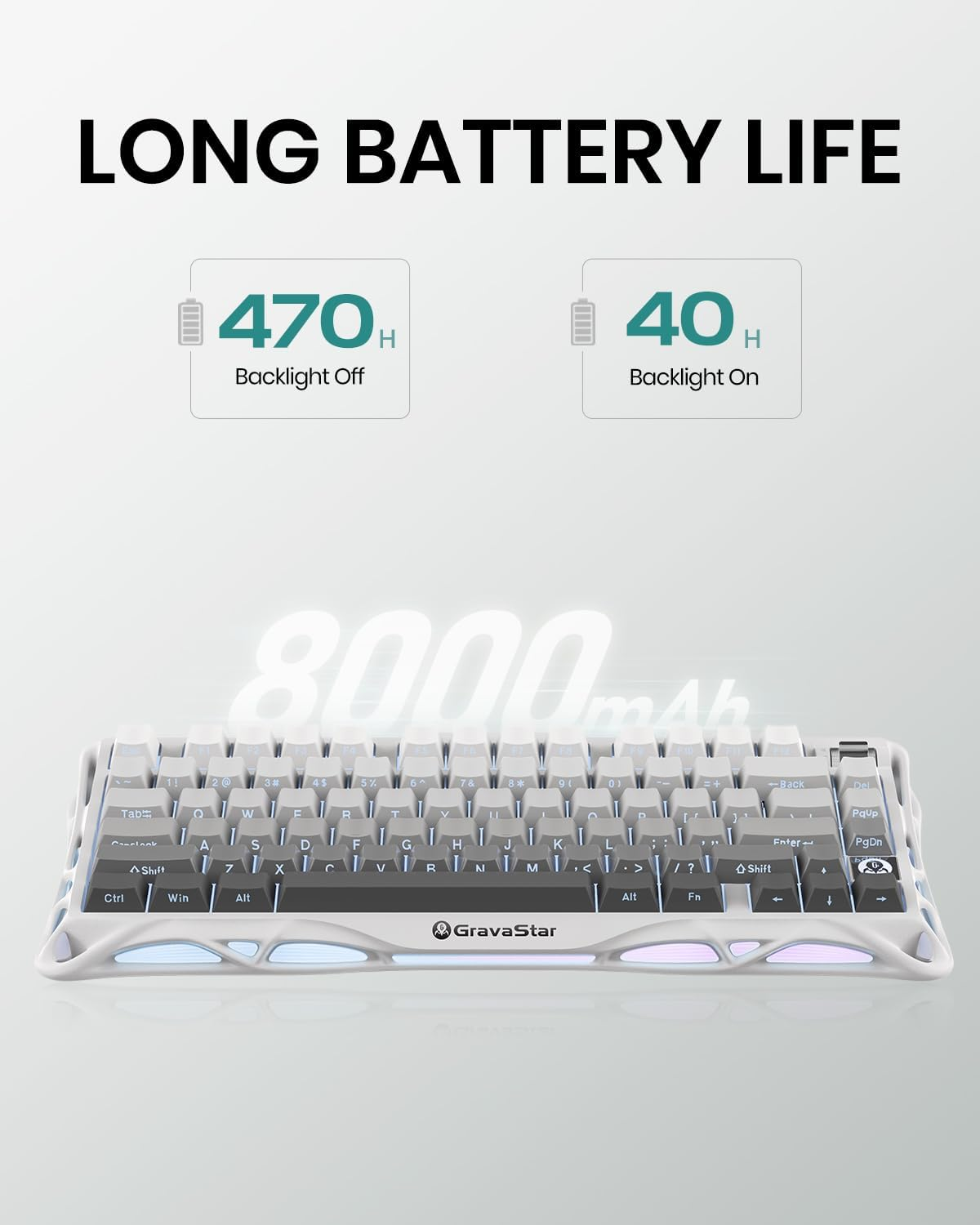 GravaStar Mercury K1 75% Wireless Mechanical Gaming Keyboard - Gradient White