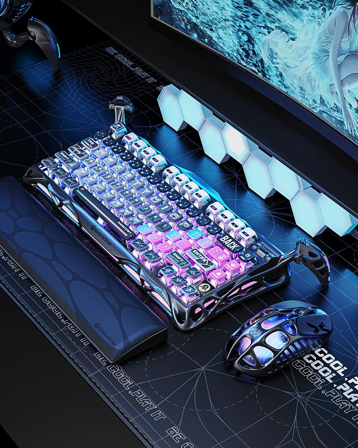 GravaStar Mercury K1 Pro 75% Wireless Mechanical Gaming Keyboard Galaxy Black