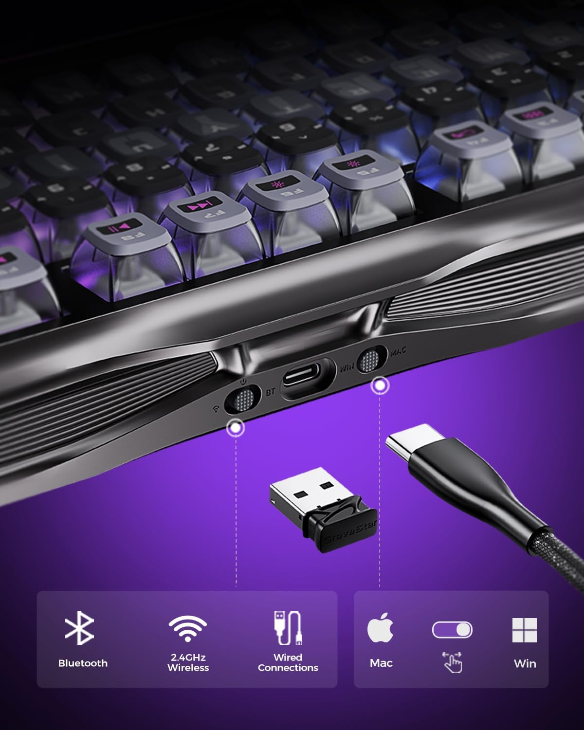 GravaStar Mercury K1 Pro 75% Wireless Mechanical Gaming Keyboard Special Edition - Cyberpunk