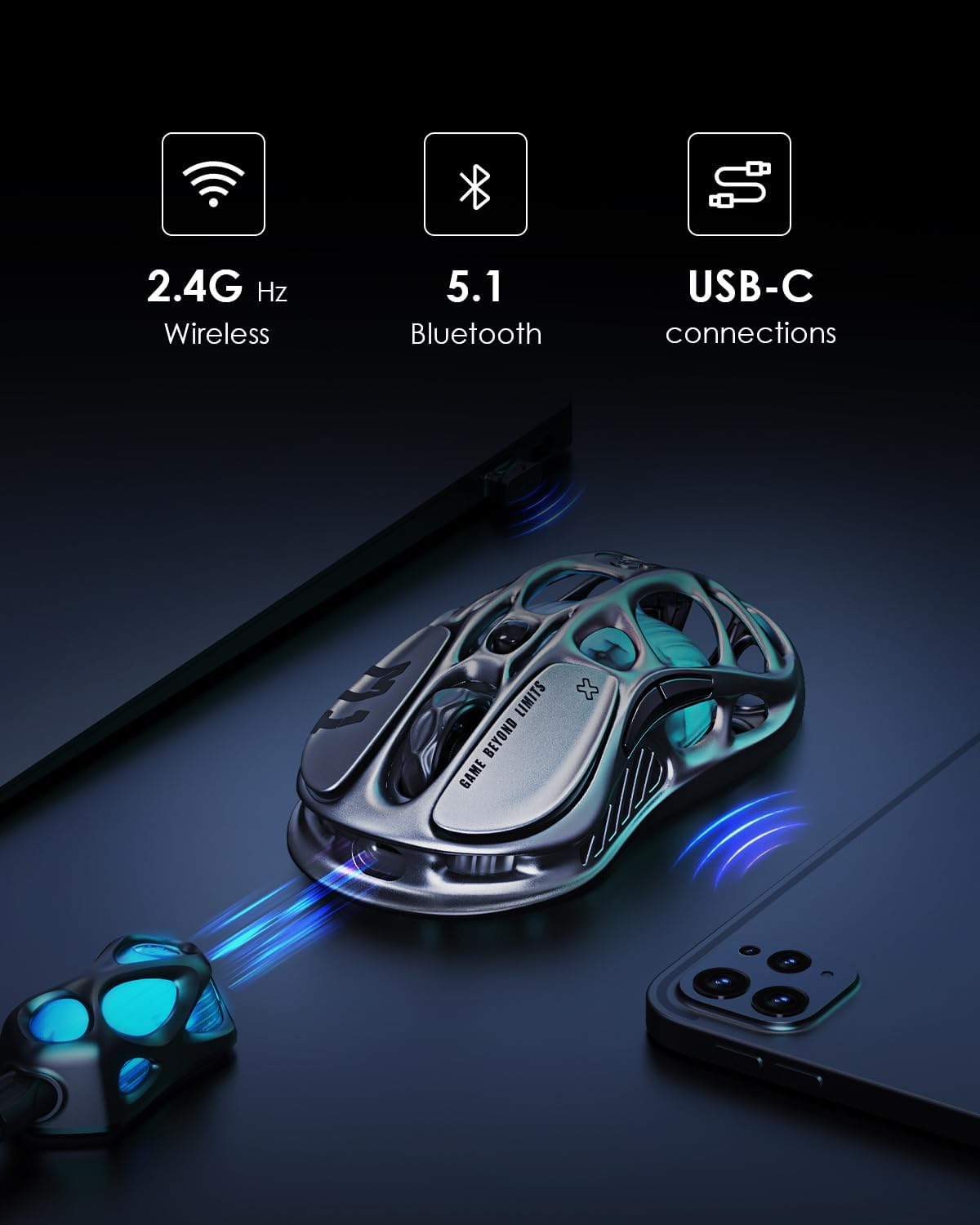GravaStar Mercury M1 Pro Wireless Gaming Mouse - Gunmetal gray
