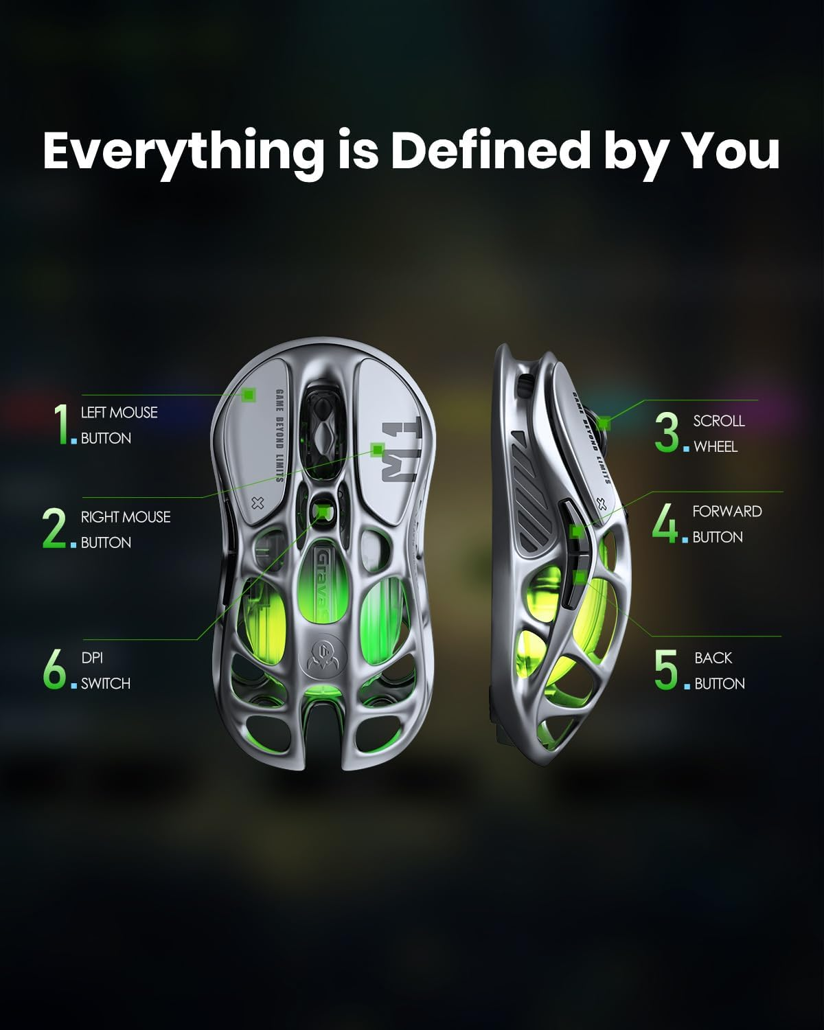 GravaStar Mercury M1 Pro Wireless Gaming Mouse - Gunmetal gray