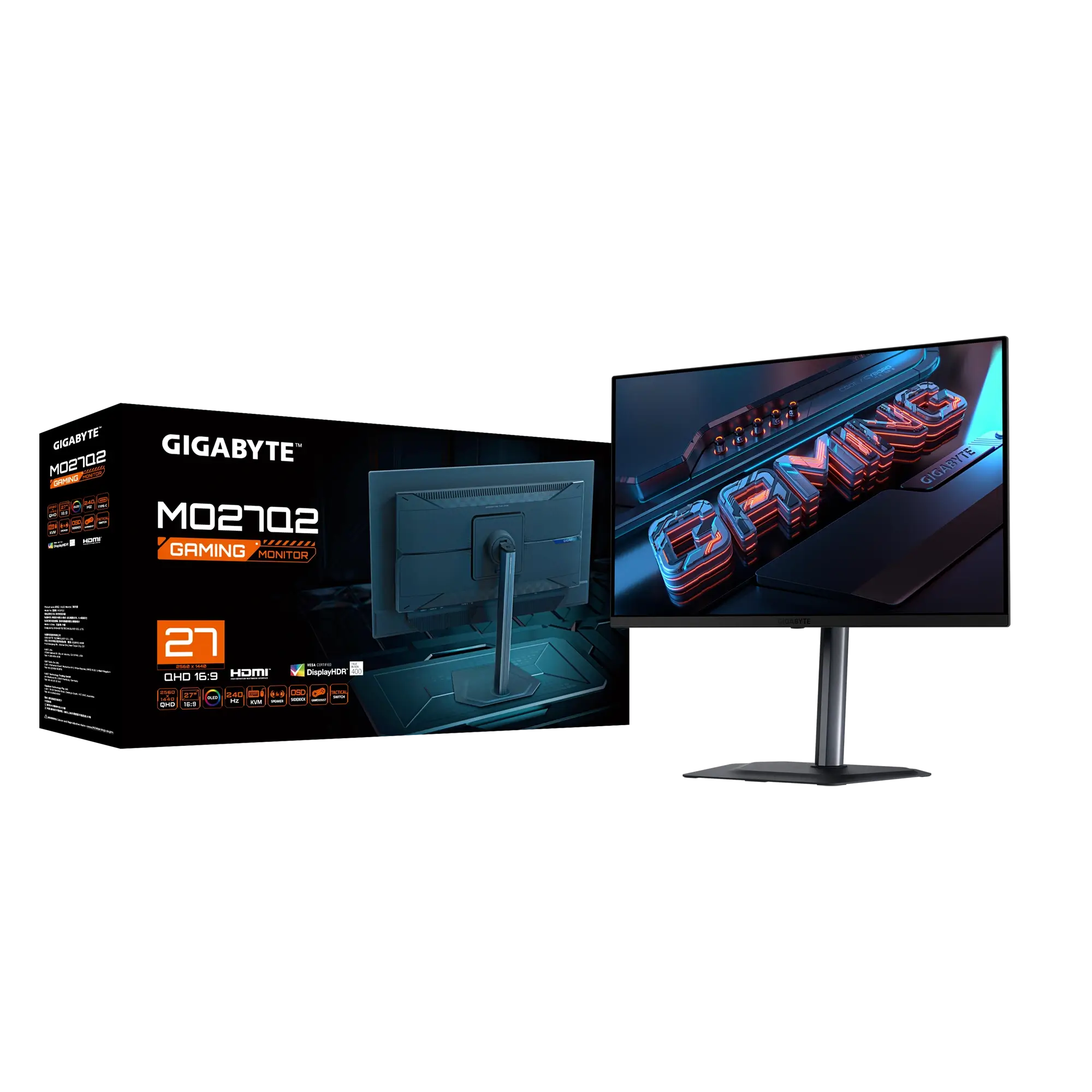 GIGABYTE MO27Q2 26.5-inch QD-OLED QHD 2K 0.03ms 240Hz Gaming Monitor - With Speakers Height Adjustable Anti-Reflection TYPE C KVM