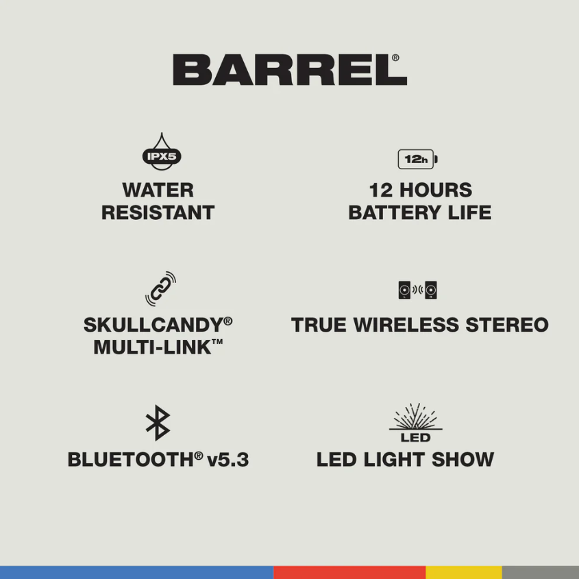 Skullcandy Barrel Bluetooth Boombox Speaker – Water-Resistant Wireless Portable Speaker
