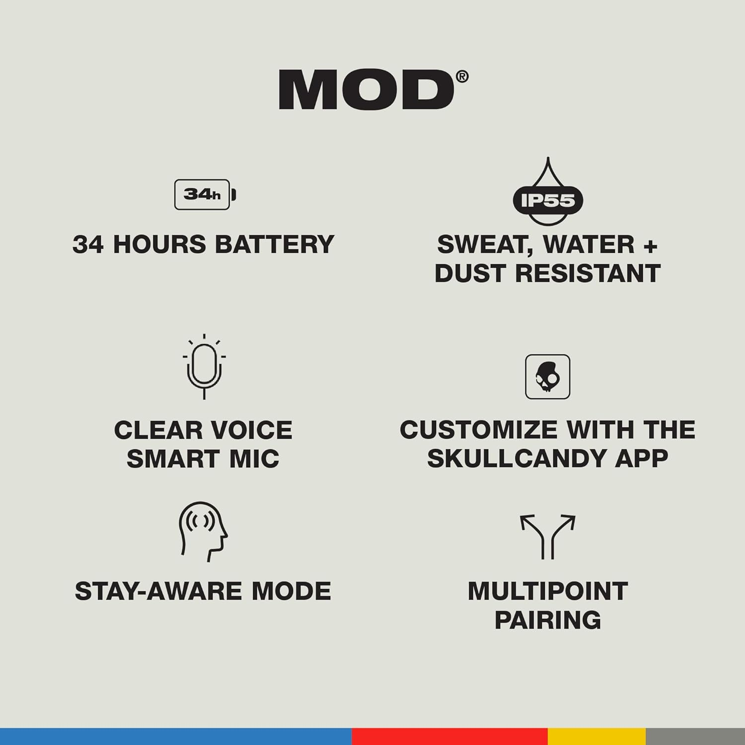 Skullcandy Mod Wireless Earbuds, Bluetooth Headphones