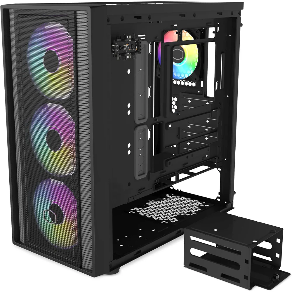 Cooler Master MASTERBOX 600 ATX ARGB Mid Tower Tempered Glass Gaming Case, Front Performance MESH Panel -Black