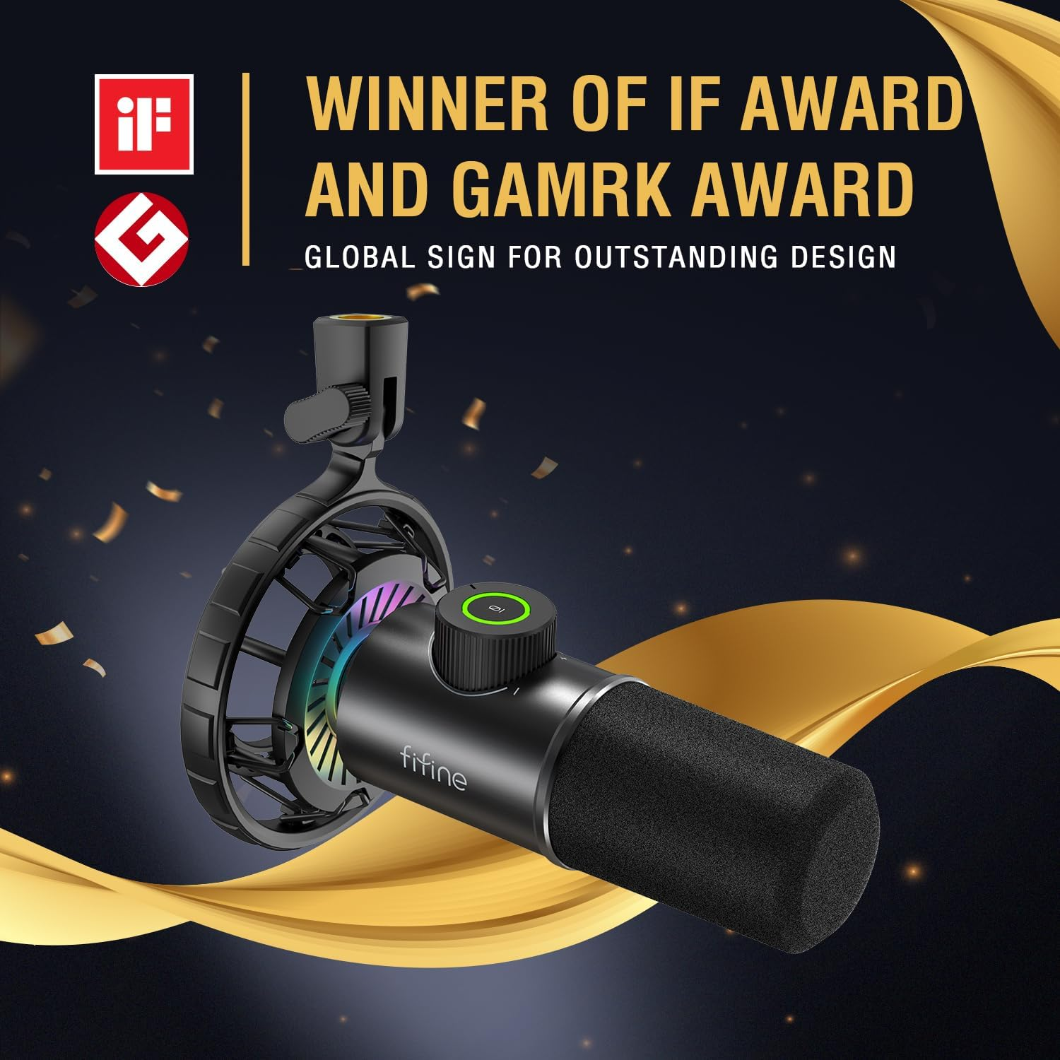 FIFINE K658 USB Gaming Microphone, RGB Dynamic Mic for PC