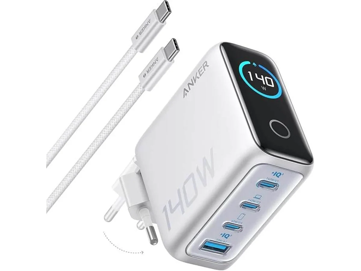 Anker Charger (140W, 4-Port, PD 3.1) with USB-C - Black/White