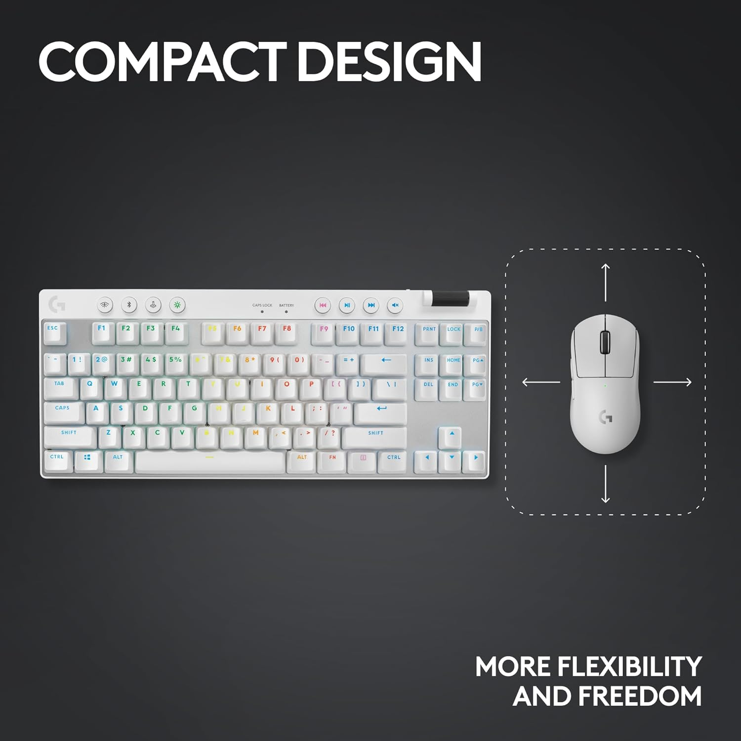 Logitech G PRO X 60 LIGHTSPEED Wireless Ultra Compact TKL 60% Mechanical LIGHTSYNC RGB Dual-Shot PBT Keycaps GX Optical Tactile Switches - White