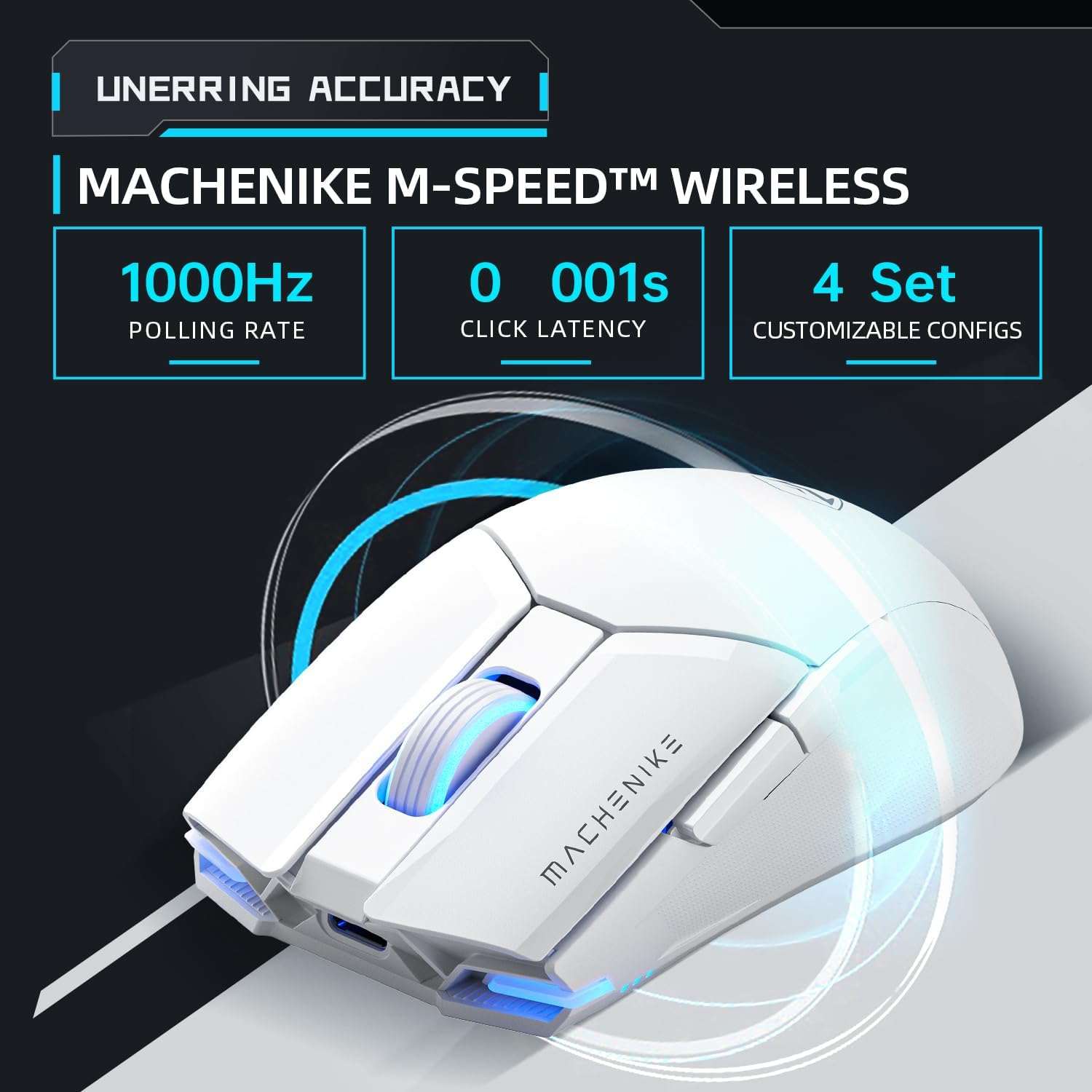 Machenike M7 Pro Wireless Gaming Mouse – White PAW3104 Sensor Wired/2.4GHz Lightweight Design