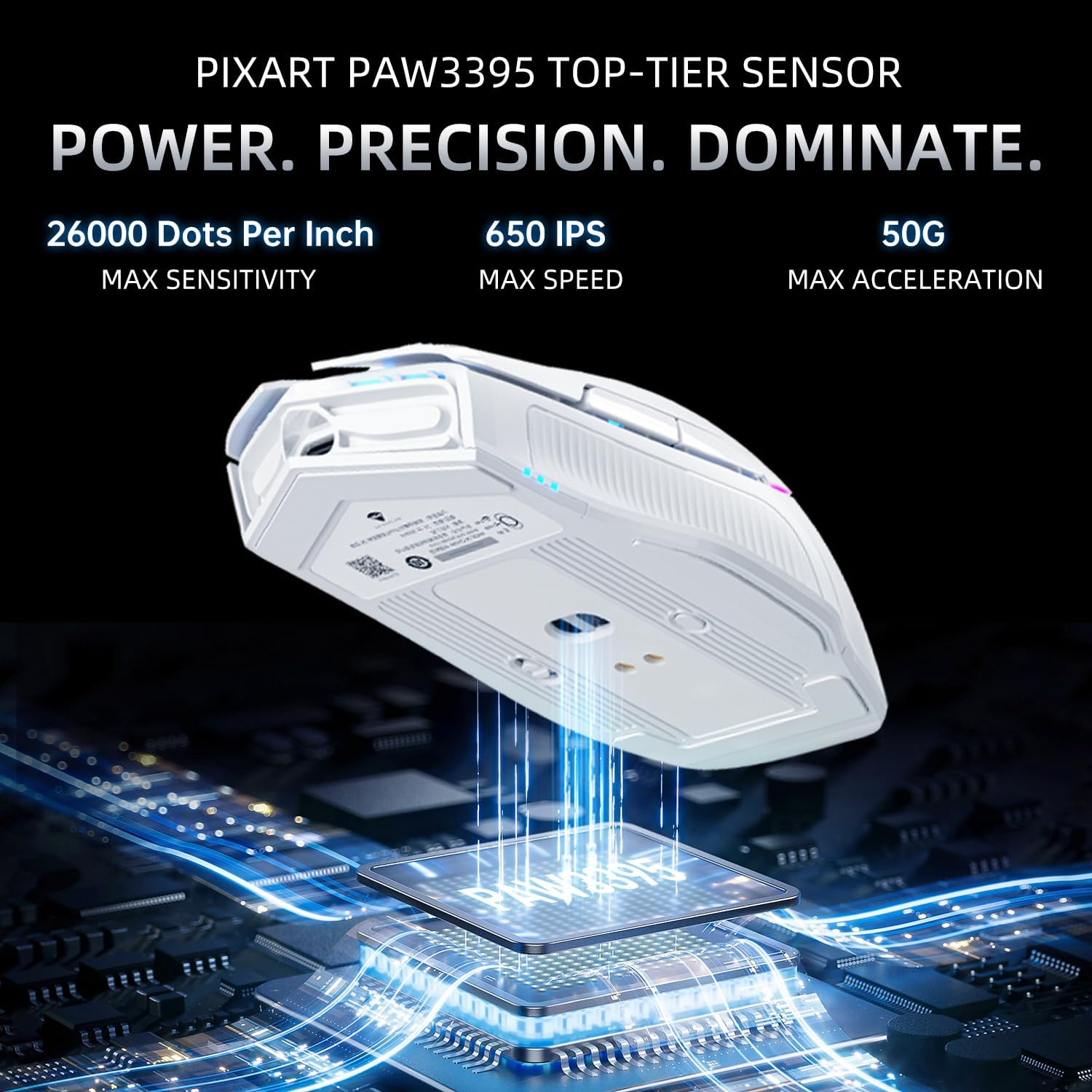 Machenike L8 Pro Gaming Mouse – White PAW3395 Sensor Wired 8K / Wireless 2K / Bluetooth 5.1 Ultra-Precise