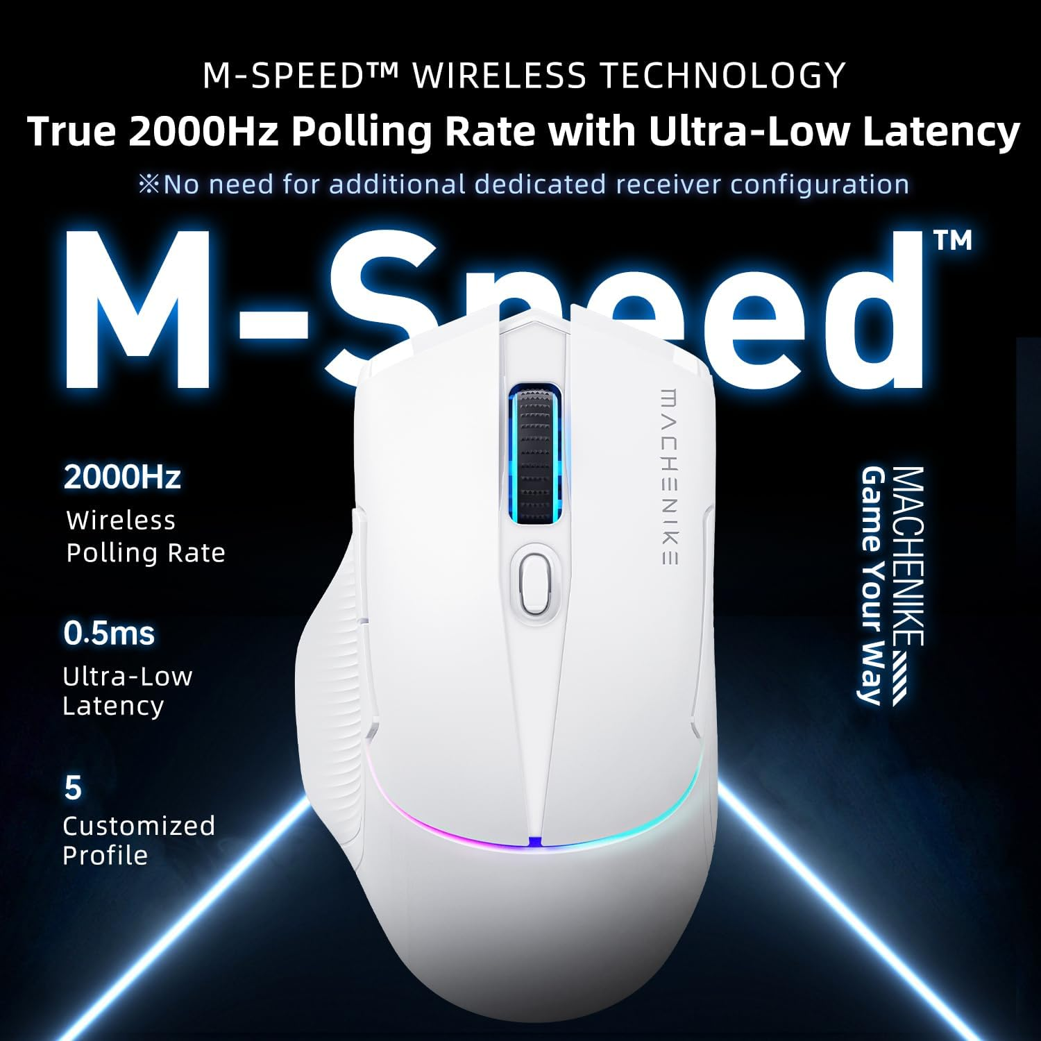 Machenike L8 Pro Gaming Mouse – White PAW3395 Sensor Wired 8K / Wireless 2K / Bluetooth 5.1 Ultra-Precise