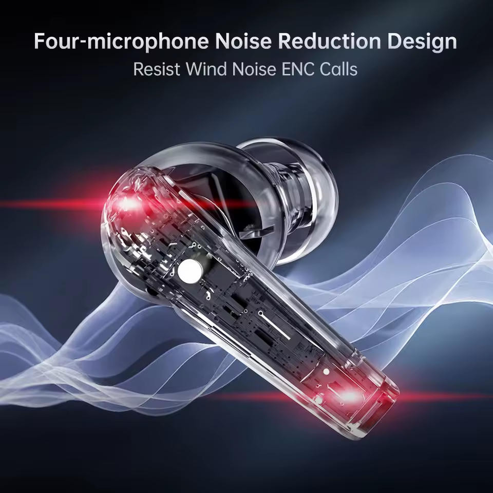 Machenike TH60 TWS Wireless Earphones – Bluetooth 5.4 4-Mic ENC Noise Cancelling Dual Sound Effects (Gaming/Music) Fast Charging 7+ Hours Battery Life