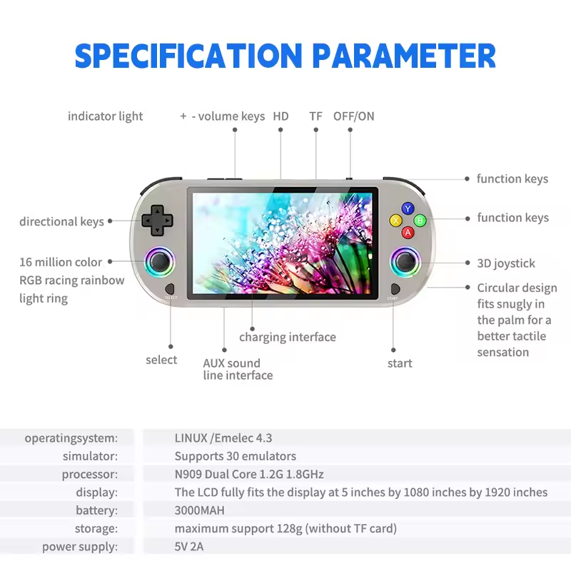 M22 Handheld Game Console 5 inch LCD Screen Retro Video Game Player LINUX System Supports 30 emulators Game Controller Gamepad