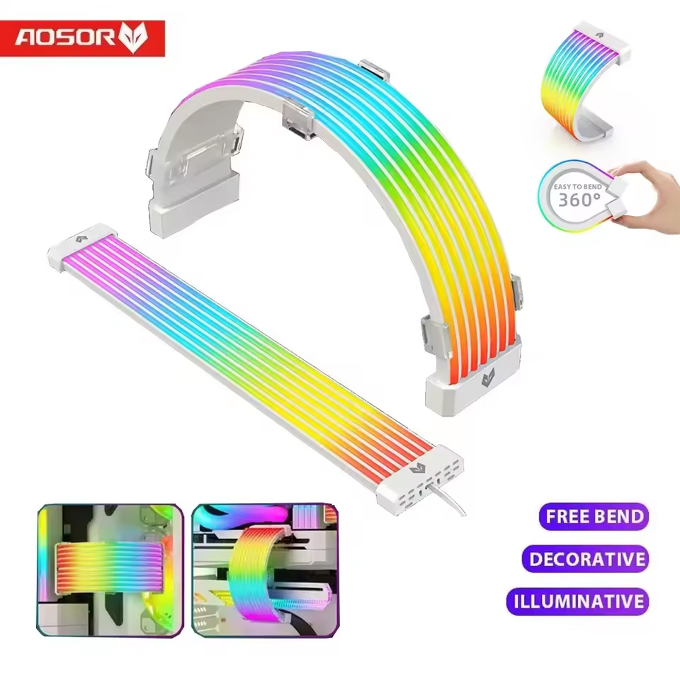 AL200/AL300 Neon Light Board ARGB Extension Cable for 3x8PIN GPU/24 PIN Motherboard Bar 5V 3PIN ARGB Sync Flexible LED Strip - White