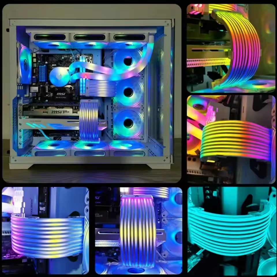 AL200/AL300 Neon Light Board ARGB Extension Cable for 3x8PIN GPU/24 PIN Motherboard Bar 5V 3PIN ARGB Sync Flexible LED Strip - White