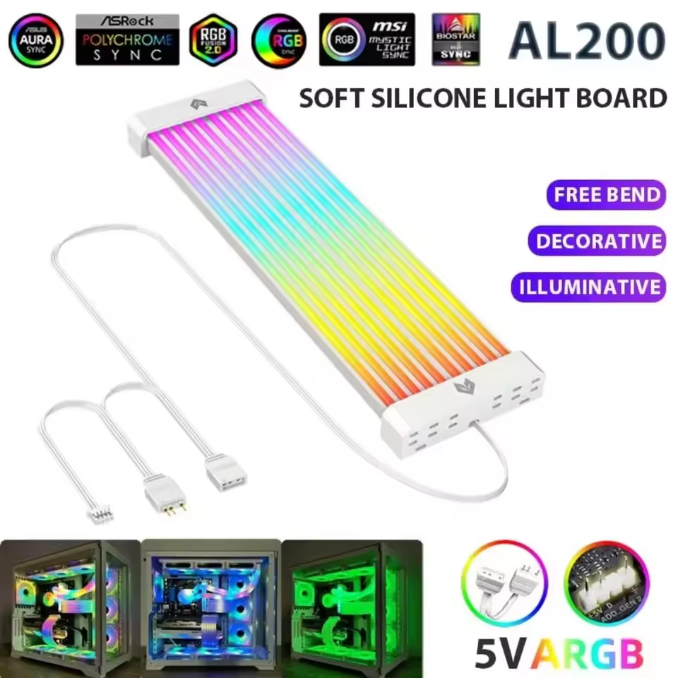 AL200/AL300 Neon Light Board ARGB Extension Cable for 3x8PIN GPU/24 PIN Motherboard Bar 5V 3PIN ARGB Sync Flexible LED Strip - White