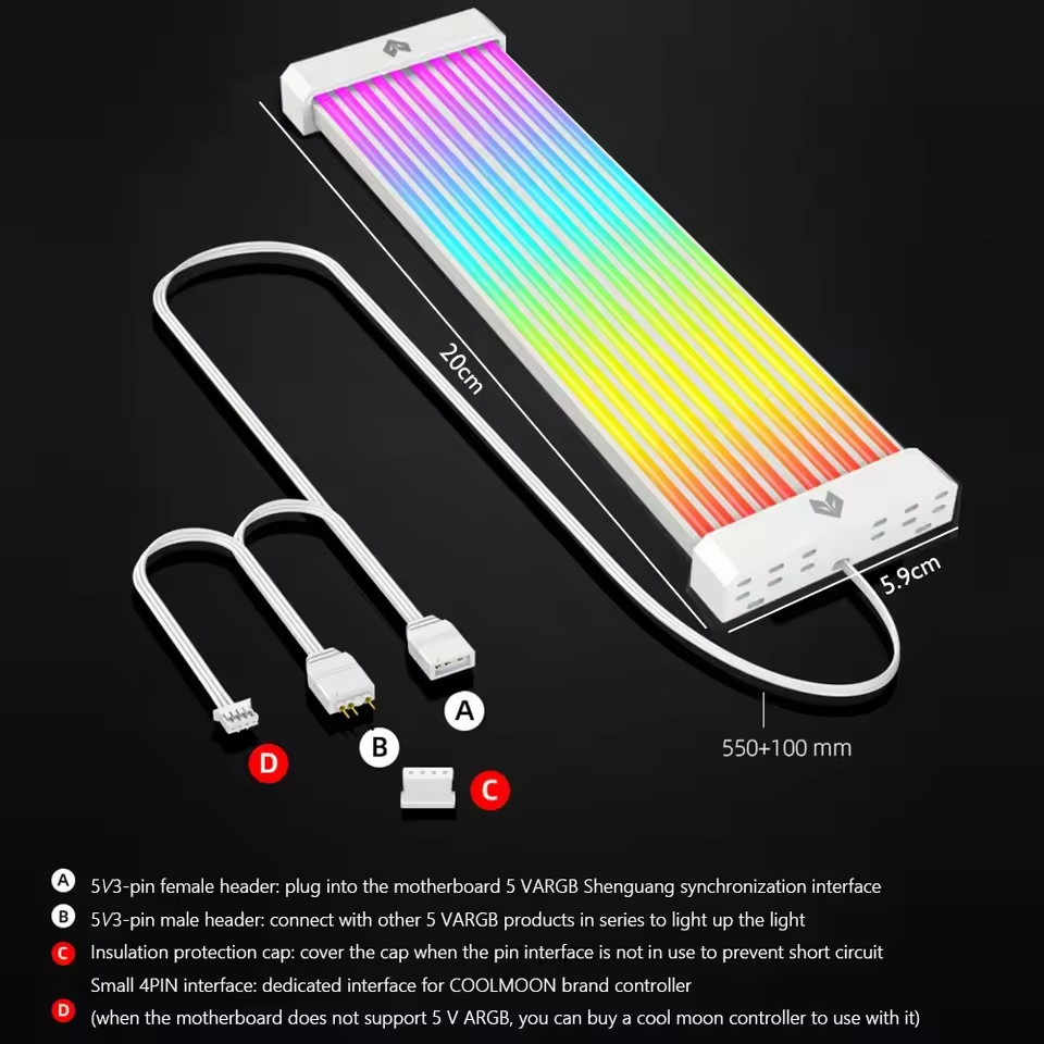 AL200/AL300 Neon Light Board ARGB Extension Cable for 3x8PIN GPU/24 PIN Motherboard Bar 5V 3PIN ARGB Sync Flexible LED Strip - White