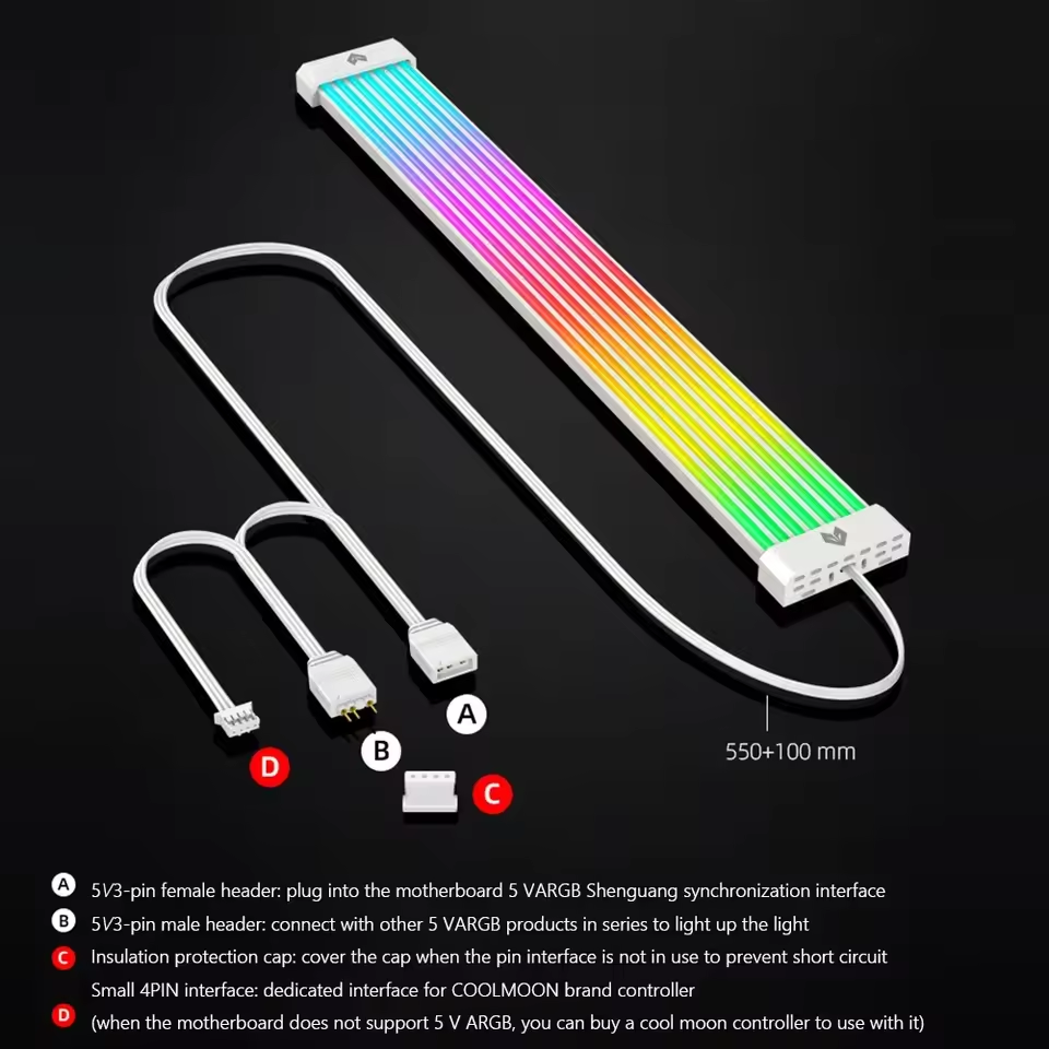 AL200/AL300 Neon Light Board ARGB Extension Cable for 3x8PIN GPU/24 PIN Motherboard Bar 5V 3PIN ARGB Sync Flexible LED Strip - White