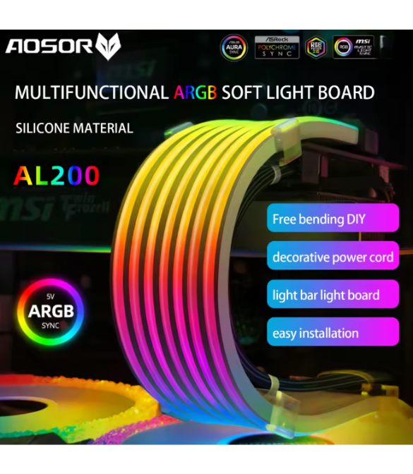 AL260/AL300 Neon Light Board ARGB Extension Cable for 3x8PIN GPU/24PIN Motherboard Bar 5V 3PIN ARGB Sync Flexible LED Strip - Black