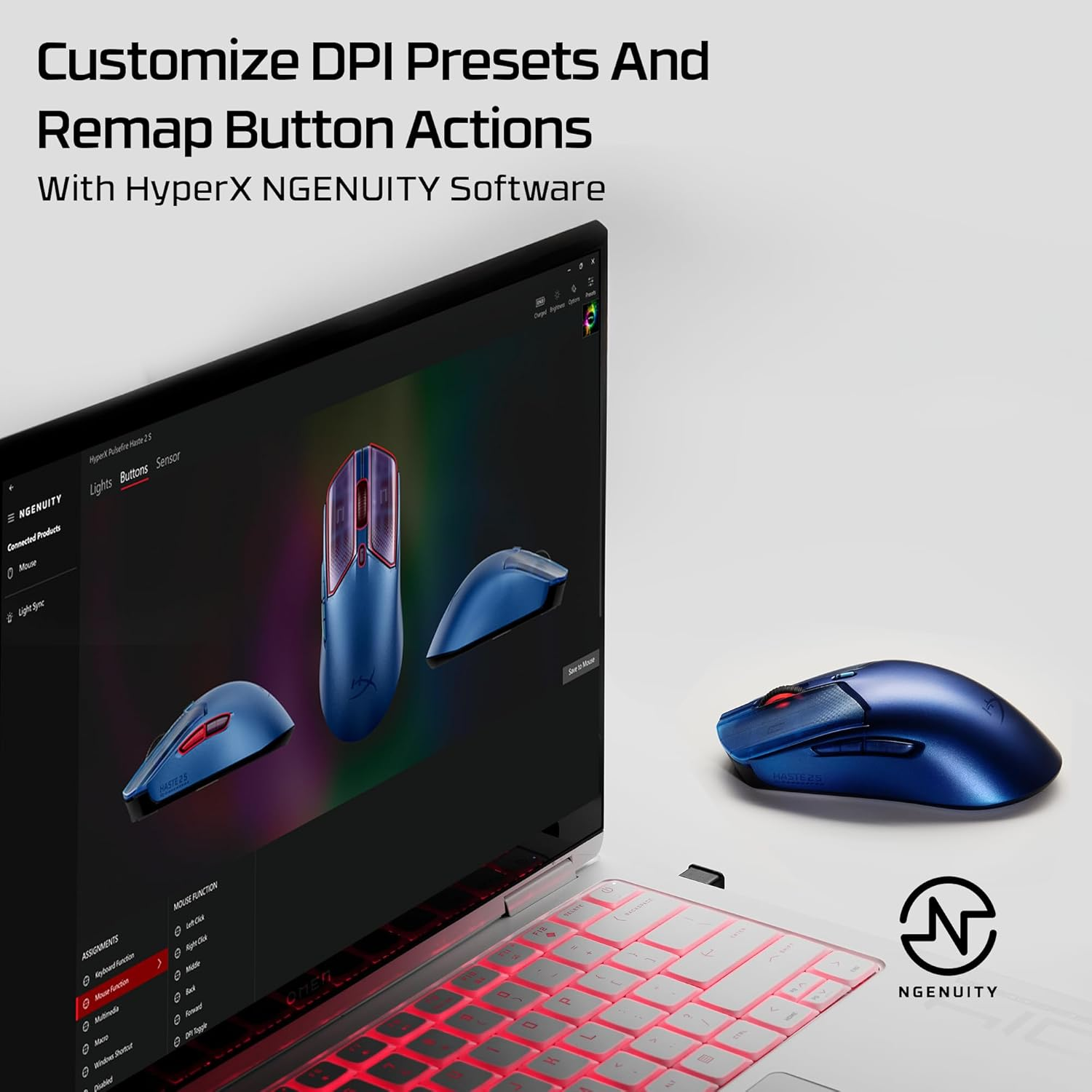 HyperX Pulsefire Haste 2 S Lightweight Wireless Optical Gaming Mouse with RGB Lighting - Navy