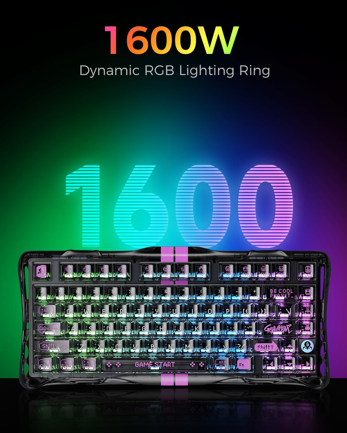 GravaStar Mercury V75 Lite 75% Hall Effect Magnetic switch Gaming Keyboard - Transparent Black