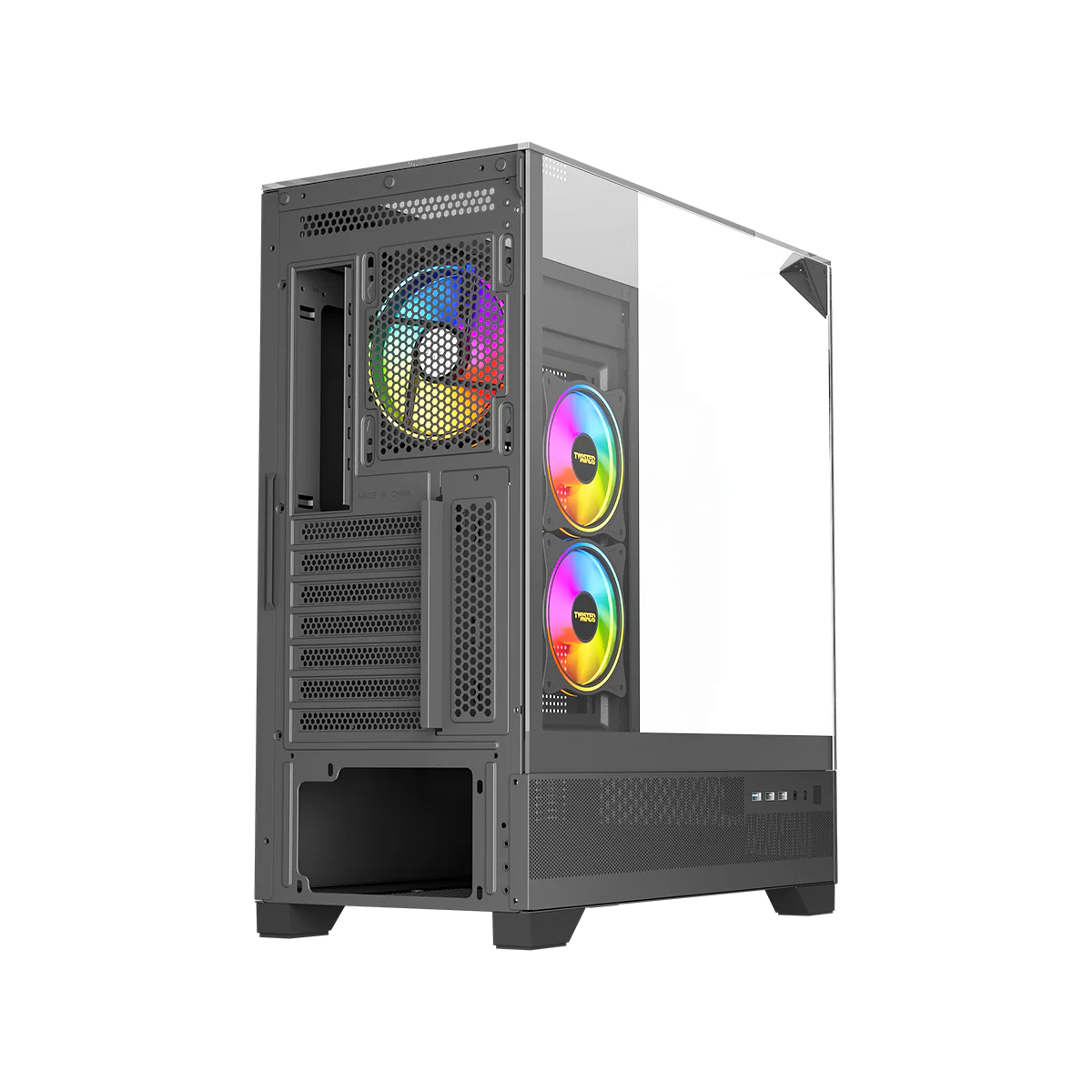 Twisted Minds DarkPulse Tempered Glass Mid Tower Gaming Case (3 ARGB Fans Included) - Black