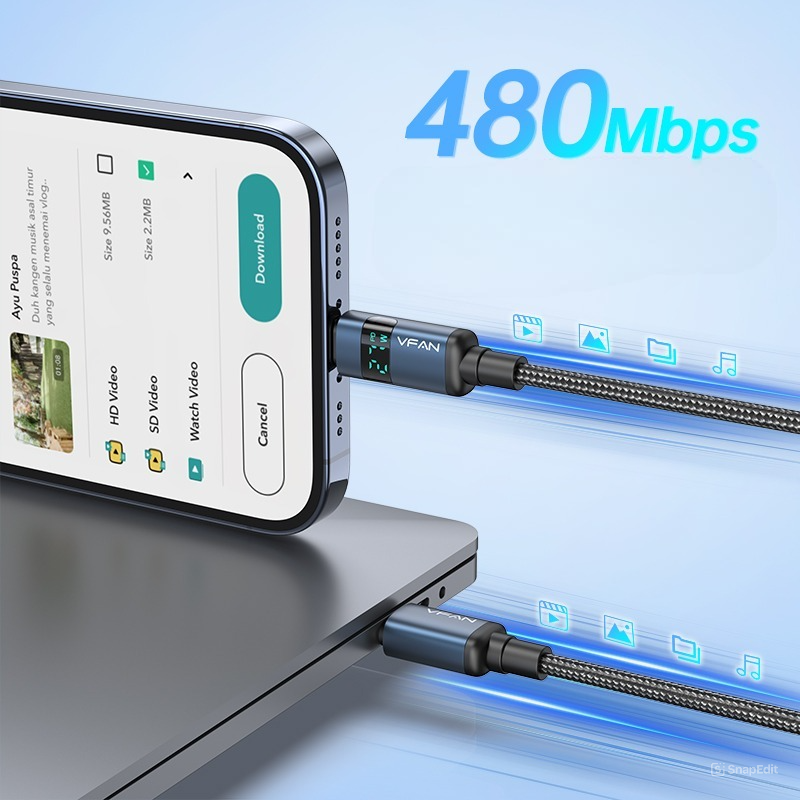 VFAN X25 DIGTAL DISPLAY FAST CHARGE 30W USB-C TO LIGHTNING / USB-C TO C