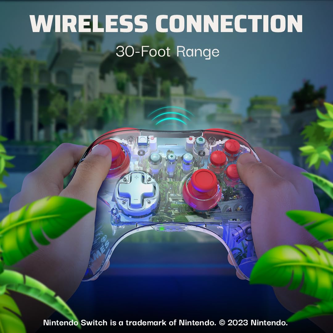 PDP REALMz Wireless Nintendo Switch Controller Forest Biome USB-C Connection - Clear Design