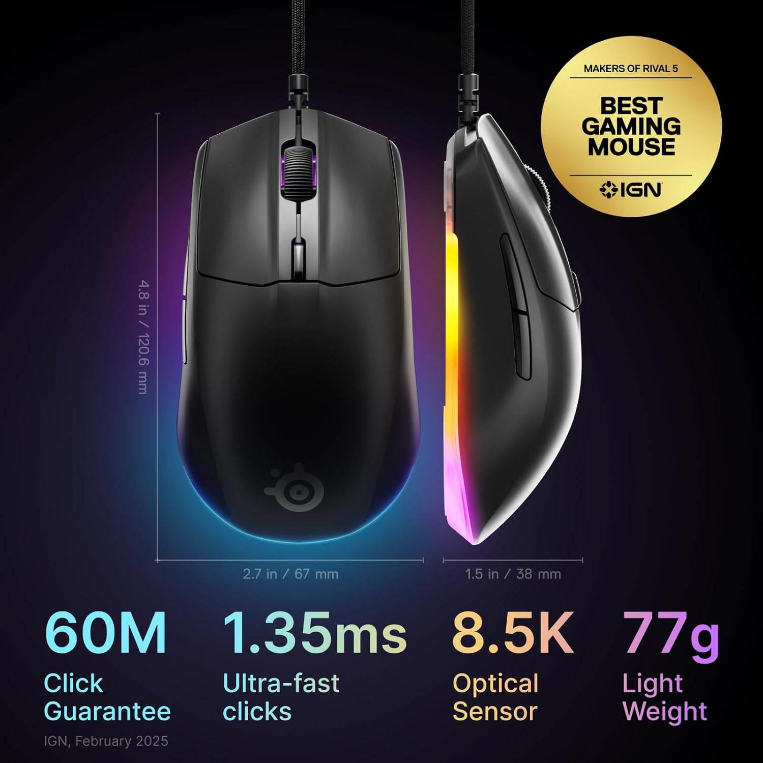 SteelSeries Rival 3 Gen 2 Wired Gaming Mouse - Black