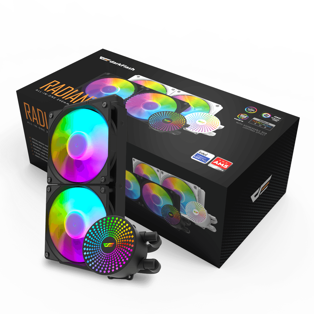 Darkflash Radiant DC240 240mm AIO ARGB Liquid CPU Cooler - Black