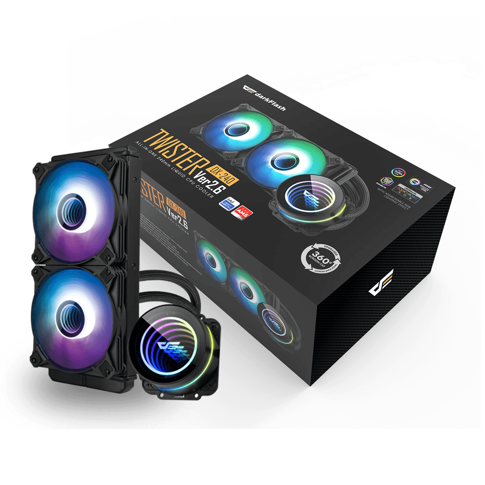 Darkflash Twister DX240 V2 240mm AIO ARGB Liquid CPU Cooler - Black