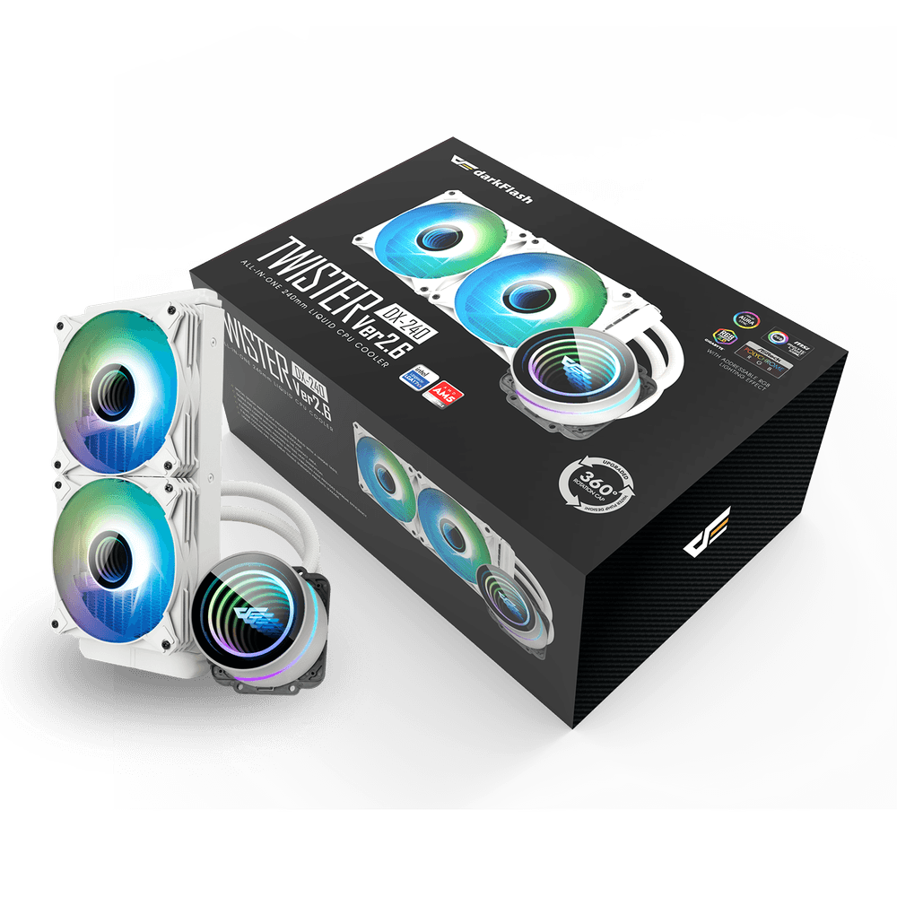 Darkflash Twister DX240 V2 240mm AIO ARGB Liquid CPU Cooler - White