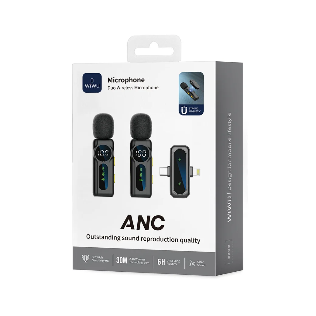 WIWU Wi-WM007 2in1 Wireless Lavalier Microphone with ANC and Lightning Port