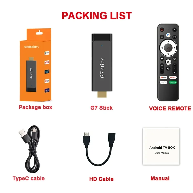 G7 Android 14 TV Box Stick 8K WiFi 6 2.4/5G Smart TV Stick