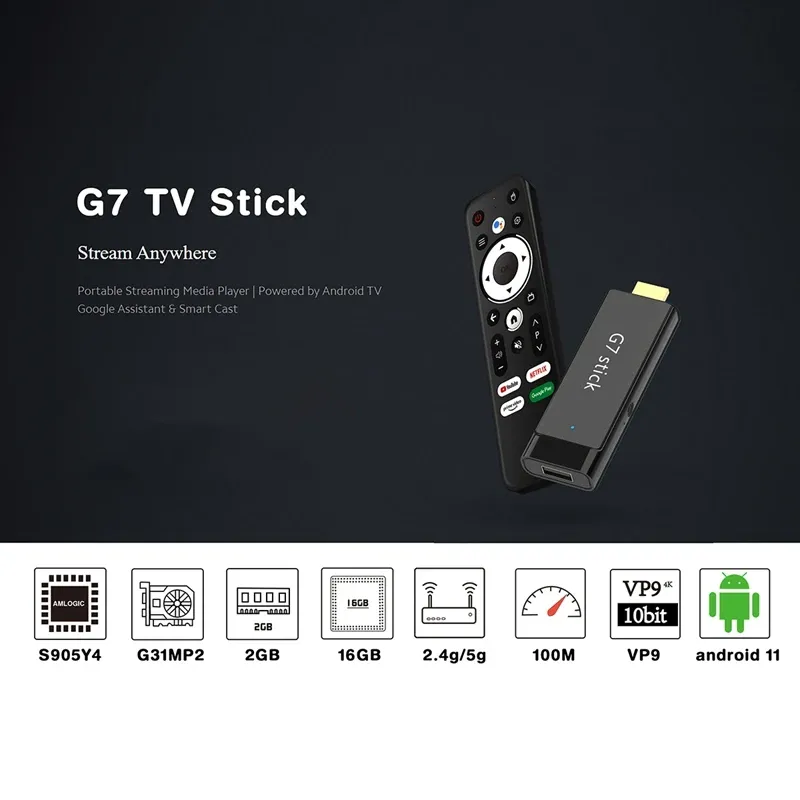 G7 Android 14 TV Box Stick 8K WiFi 6 2.4/5G Smart TV Stick