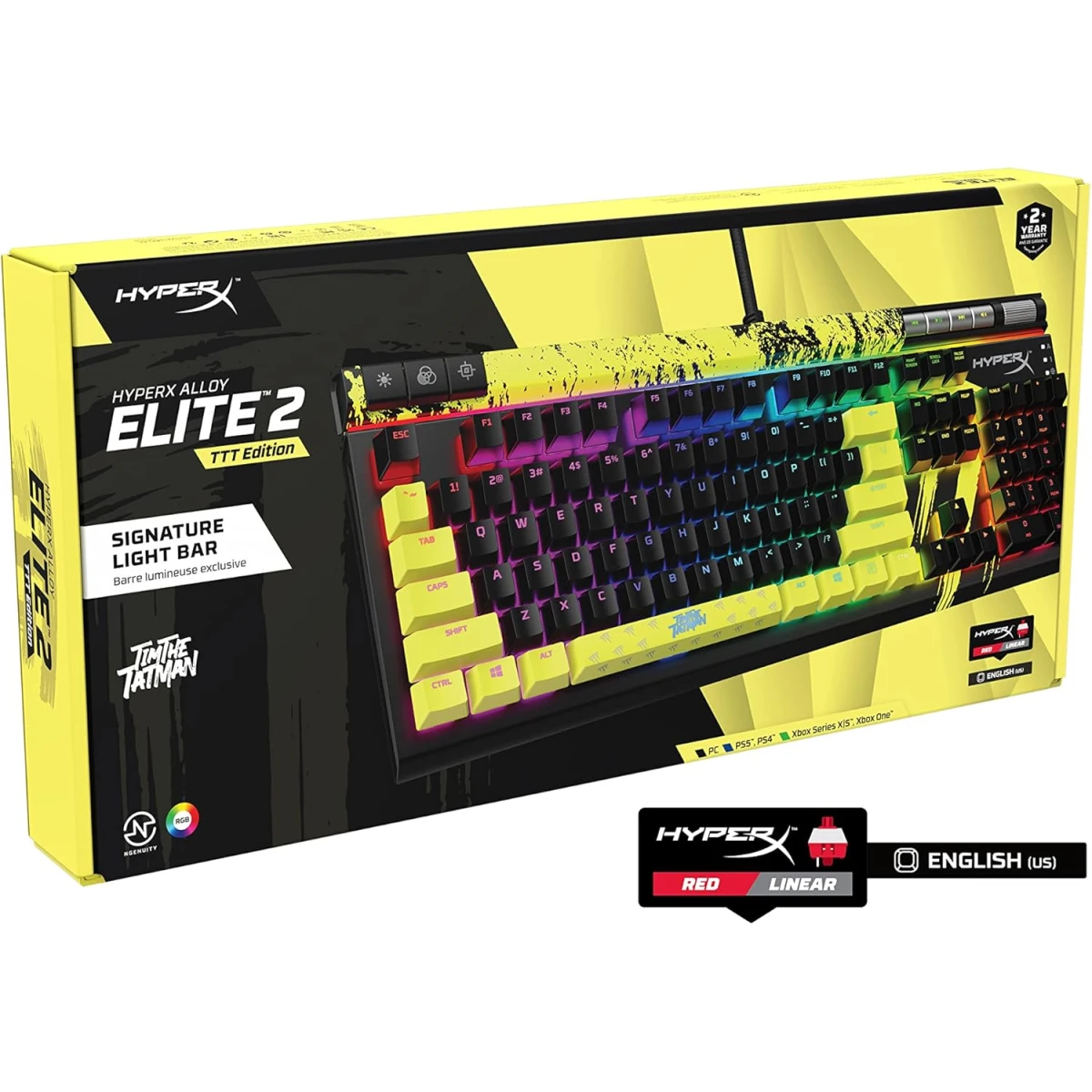 HyperX Alloy Elite 2 Red Switch RGB LED Backlit Customize Full Size 100% Anti-Ghosting 80 Million Keystrokes Mechanical Gaming Keyboard - TimTheTatman Edition