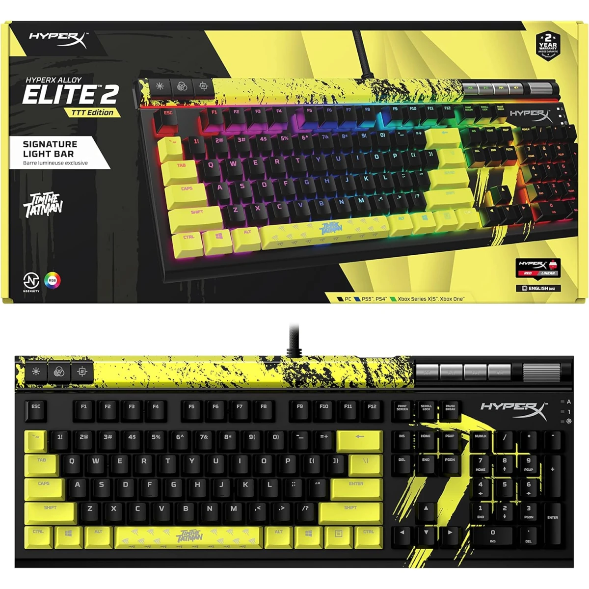 HyperX Alloy Elite 2 Red Switch RGB LED Backlit Customize Full Size 100% Anti-Ghosting 80 Million Keystrokes Mechanical Gaming Keyboard - TimTheTatman Edition
